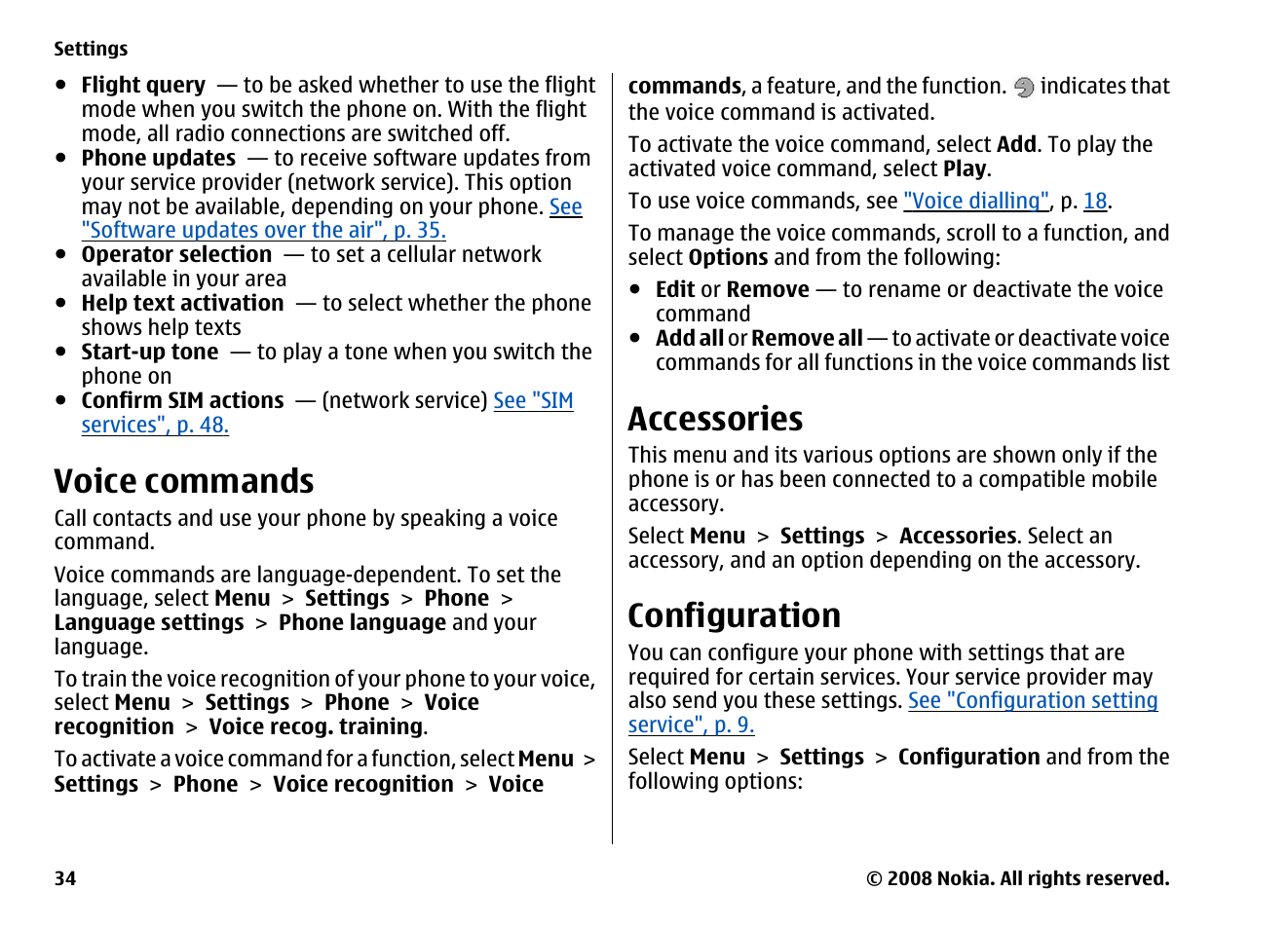Voice commands, Accessories, Configuration | See "voice, Commands", p. 34 | Nokia 6260 User Manual | Page 34 / 58