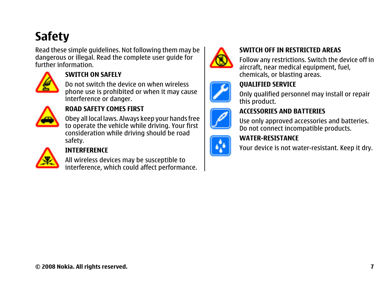 Safety | Nokia 6260 User Manual | Page 7 / 58
