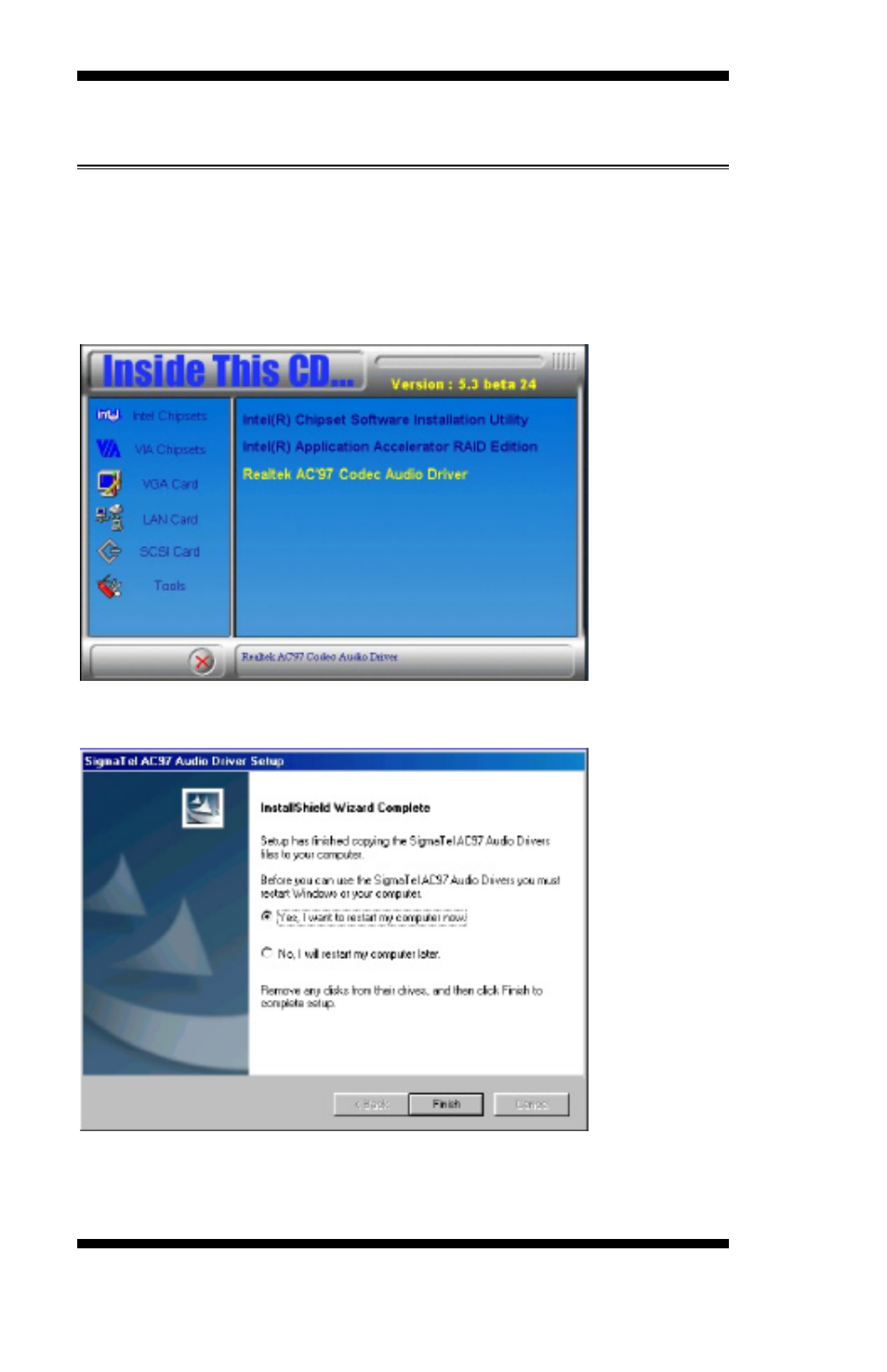 Realtek ac97 codec audio driver installation | Intel IB850 User Manual | Page 64 / 69