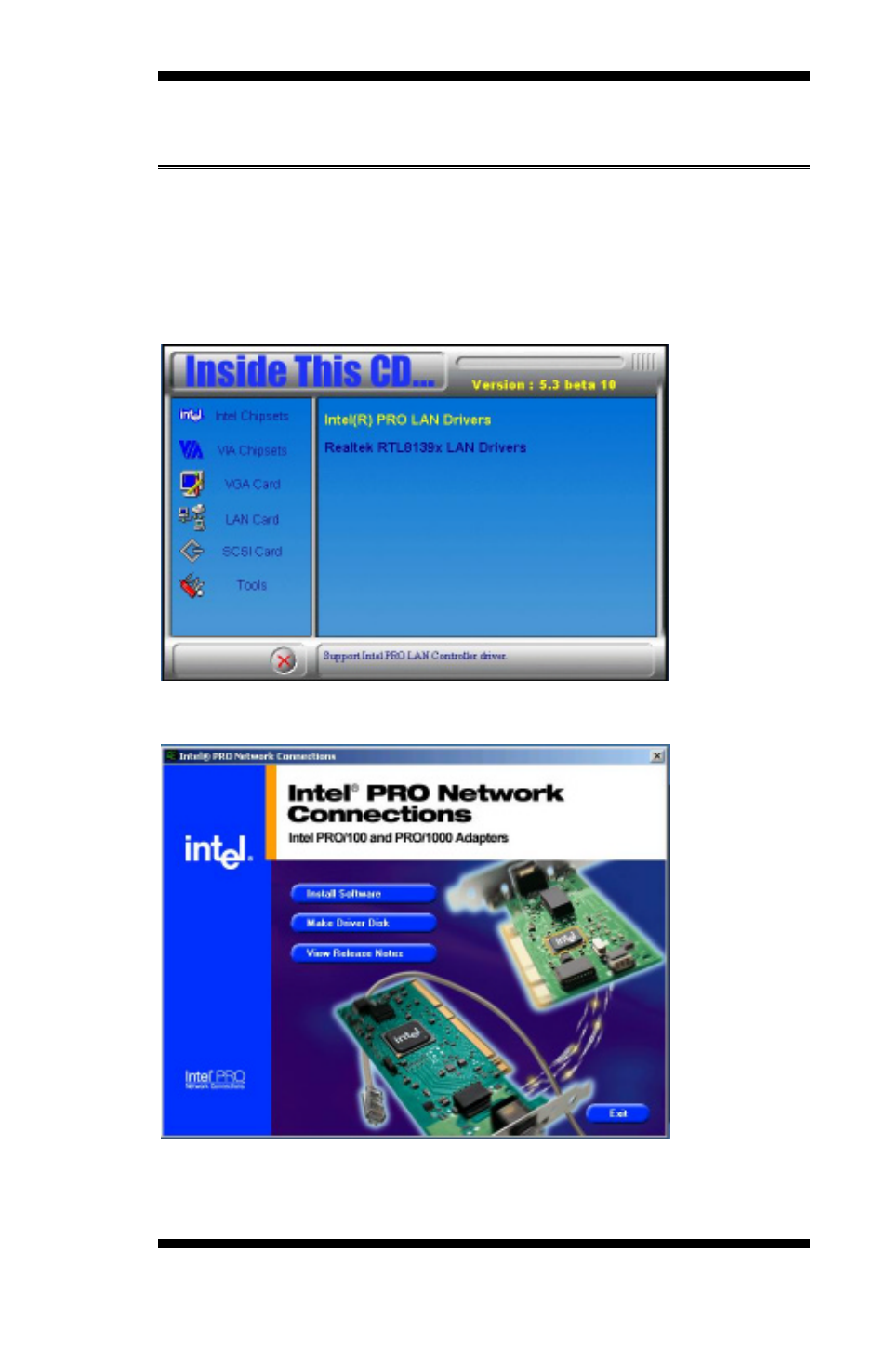 Intel pro lan drivers installation, Click install now | Intel IB850 User Manual | Page 65 / 69