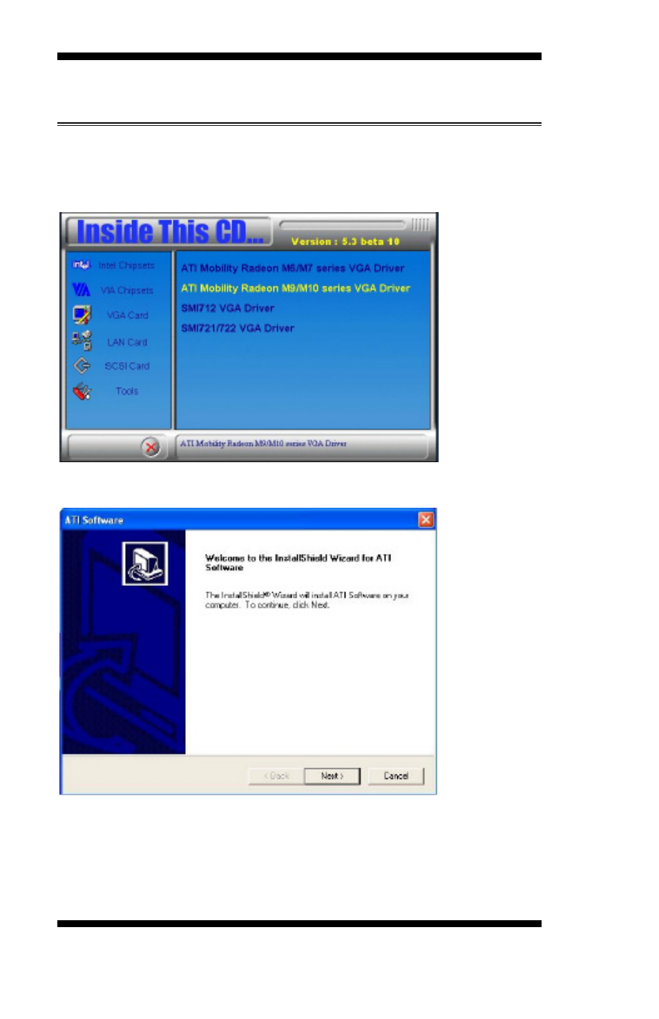Ati m9/m10 vga driver installation | Intel IB850 User Manual | Page 68 / 69