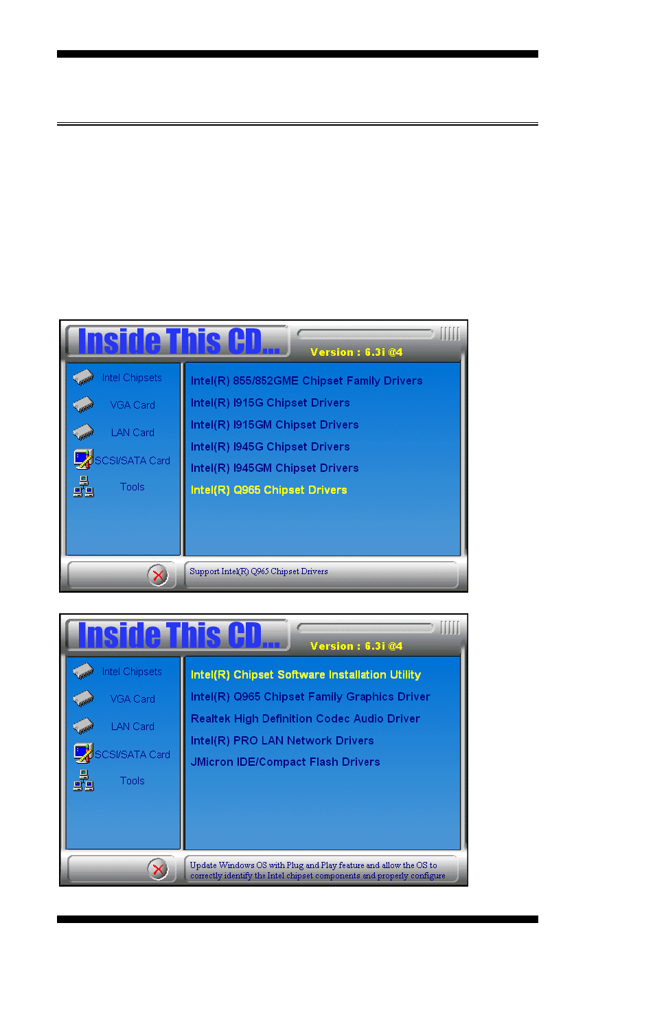 Intel q965 chipset software installation utility | Intel MB898F User Manual | Page 54 / 62