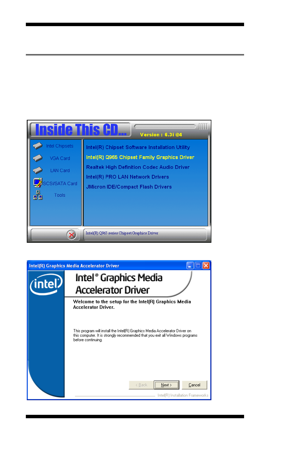 Intel q965 chipset graphics driver | Intel MB898F User Manual | Page 56 / 62