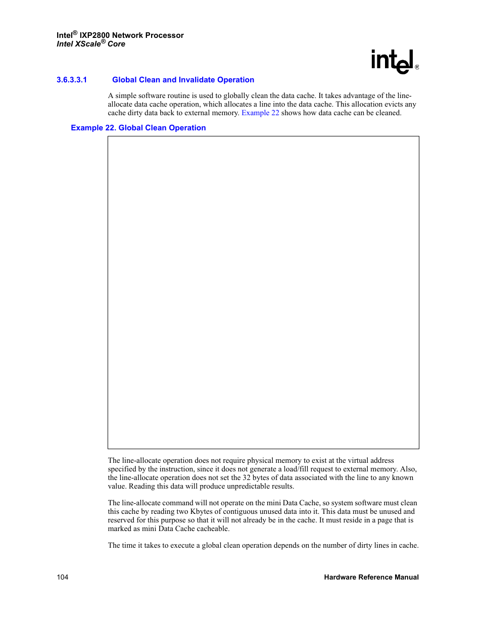 1 global clean and invalidate operation, Section 3.6.3.3.1 | Intel NETWORK PROCESSOR IXP2800 User Manual | Page 104 / 430