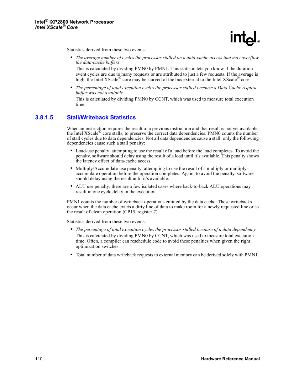 5 stall/writeback statistics, Stall/writeback statistics | Intel NETWORK PROCESSOR IXP2800 User Manual | Page 110 / 430