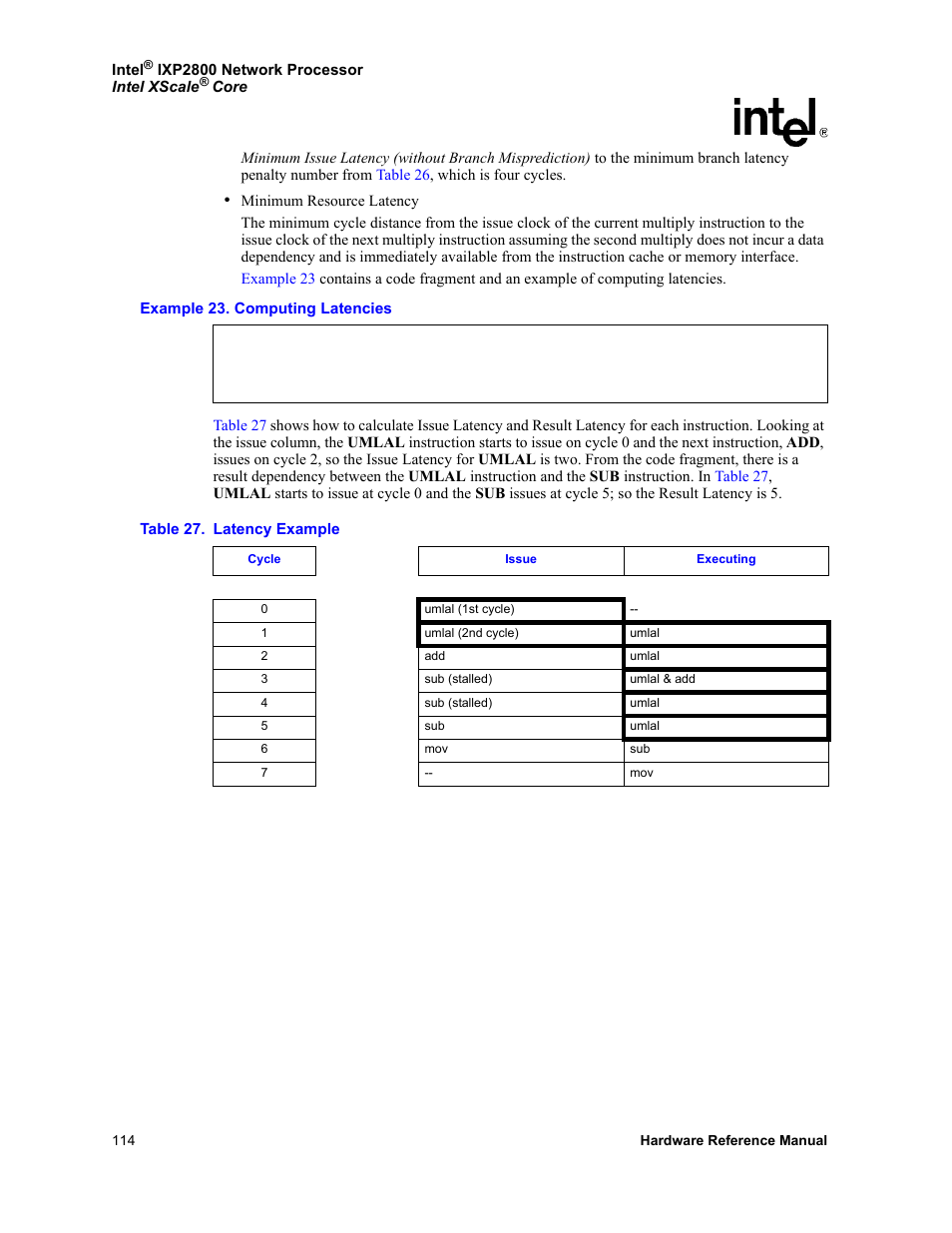 27 latency example | Intel NETWORK PROCESSOR IXP2800 User Manual | Page 114 / 430