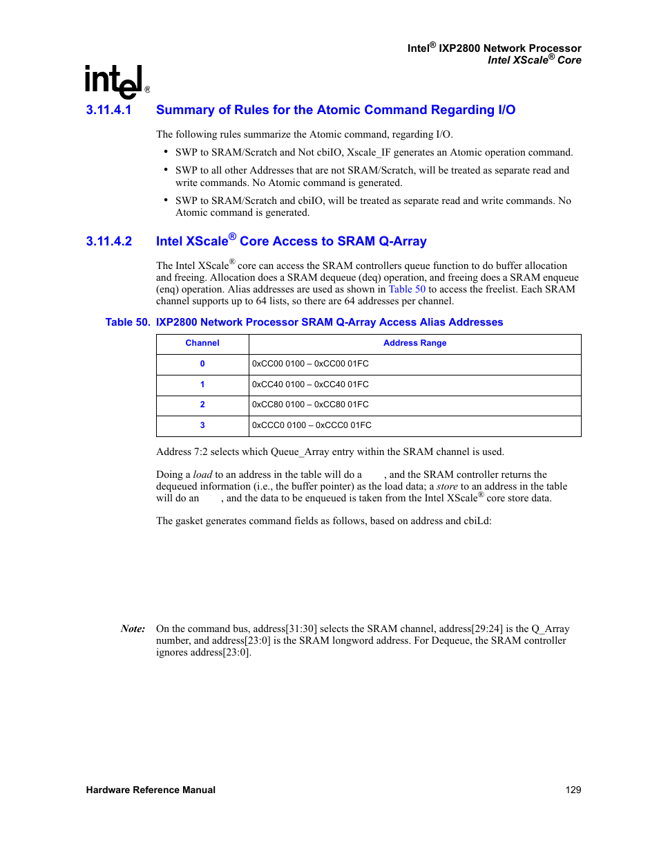 2 intel xscale® core access to sram q-array | Intel NETWORK PROCESSOR IXP2800 User Manual | Page 129 / 430