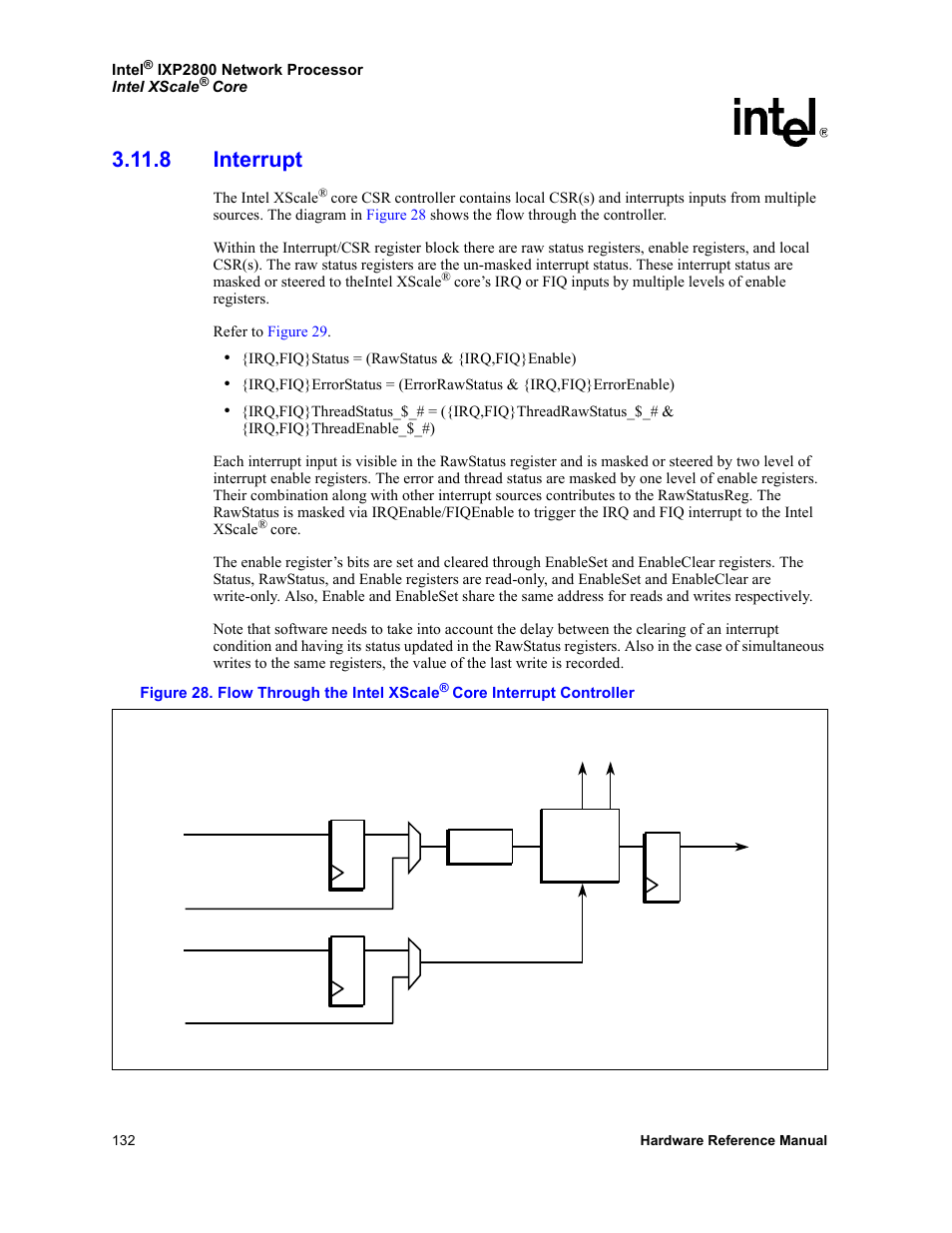 8 interrupt, 28 flow through the intel xscale | Intel NETWORK PROCESSOR IXP2800 User Manual | Page 132 / 430