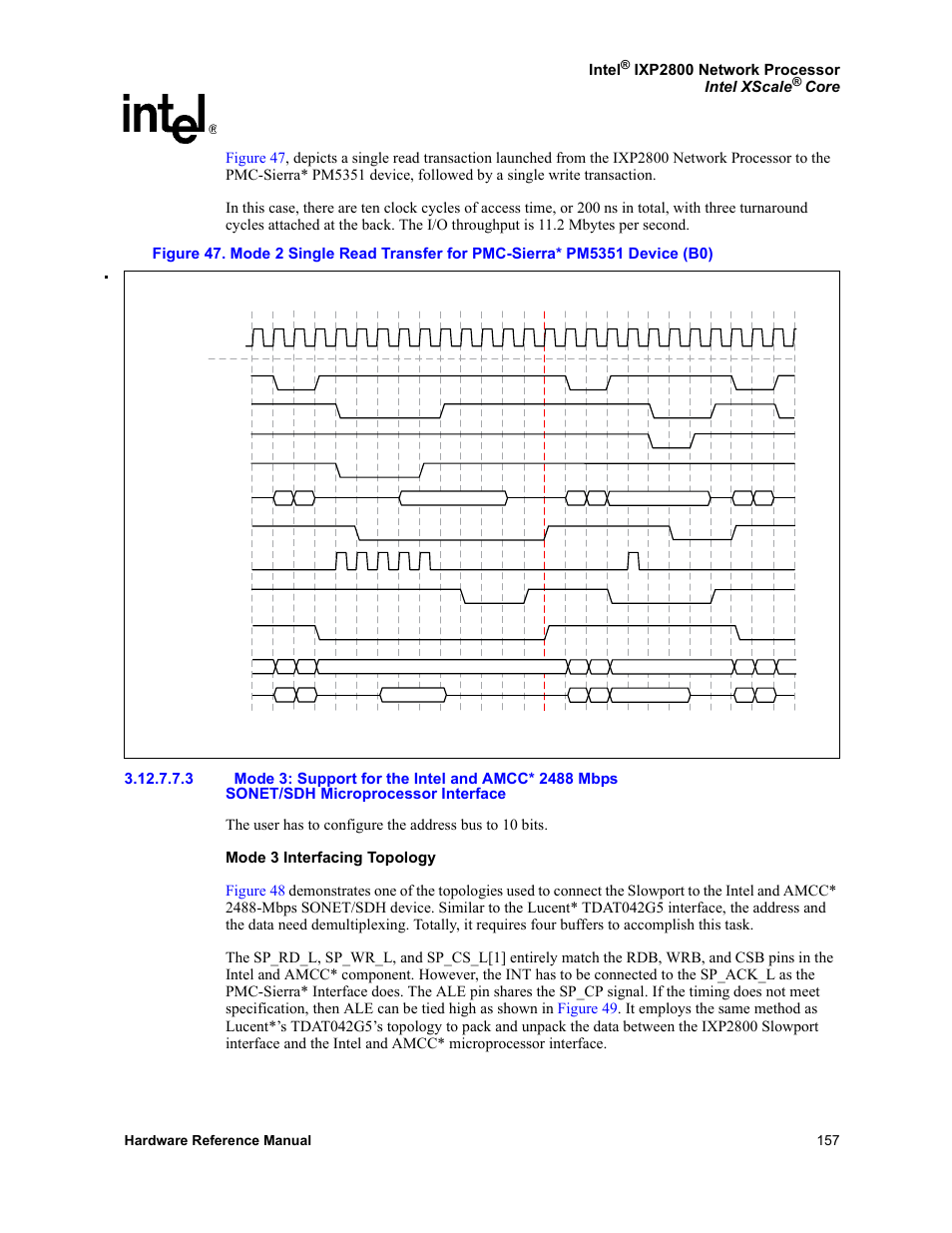 Sonet/sdh microprocessor interface, Intel, Ixp2800 network processor intel xscale | Hardware reference manual 157 | Intel NETWORK PROCESSOR IXP2800 User Manual | Page 157 / 430