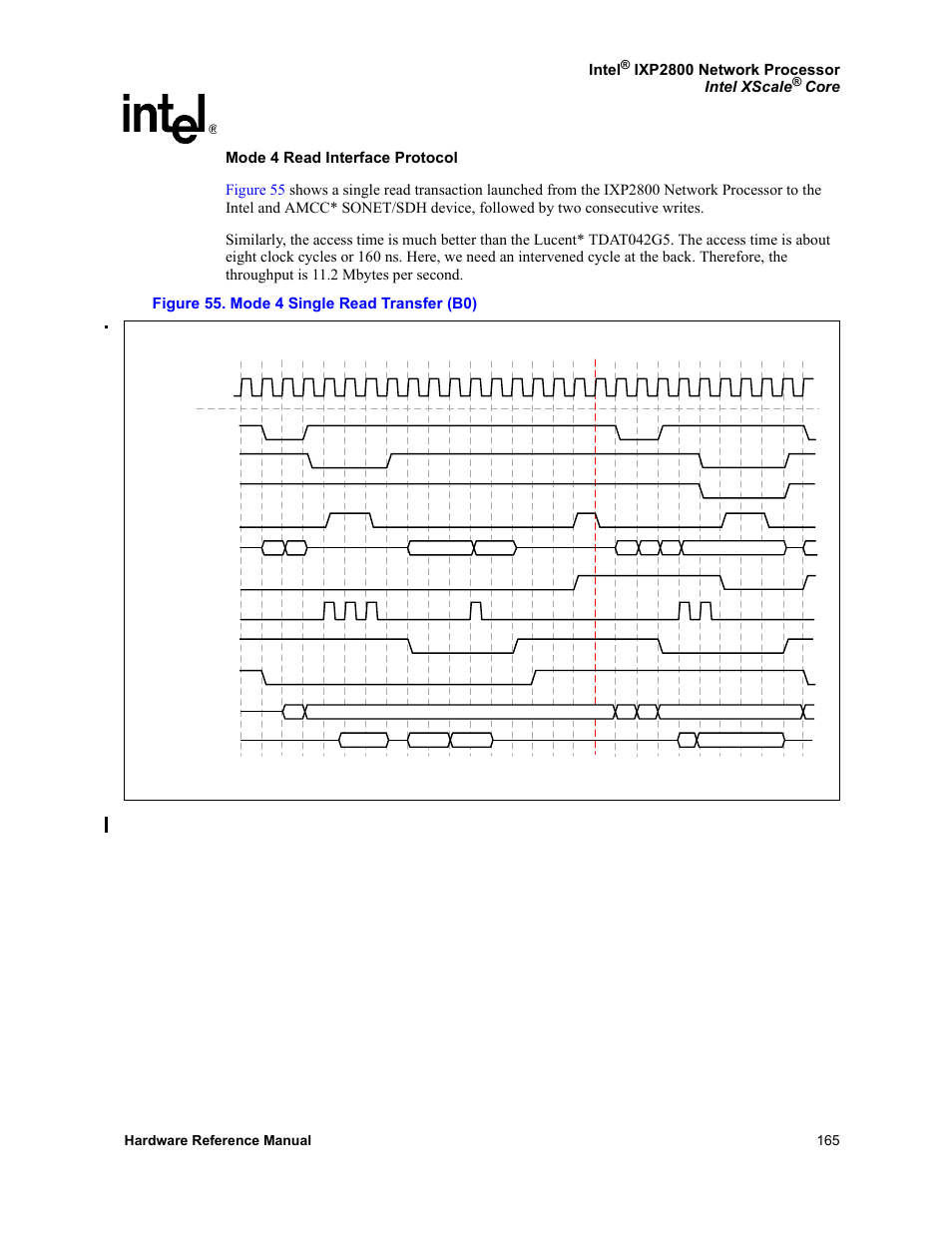 55 mode 4 single read transfer (b0), Intel, Ixp2800 network processor intel xscale | Hardware reference manual 165 | Intel NETWORK PROCESSOR IXP2800 User Manual | Page 165 / 430