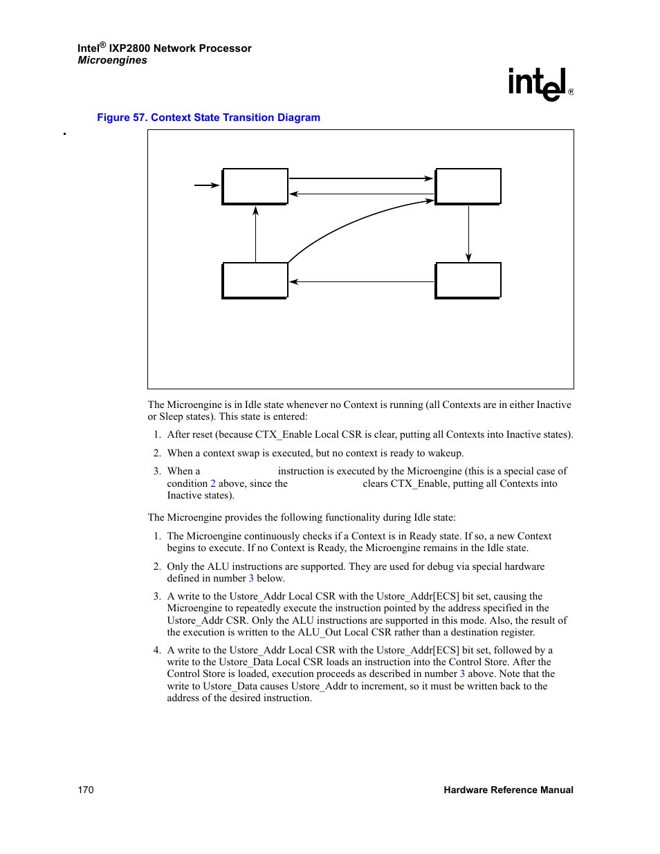 57 context state transition diagram | Intel NETWORK PROCESSOR IXP2800 User Manual | Page 170 / 430