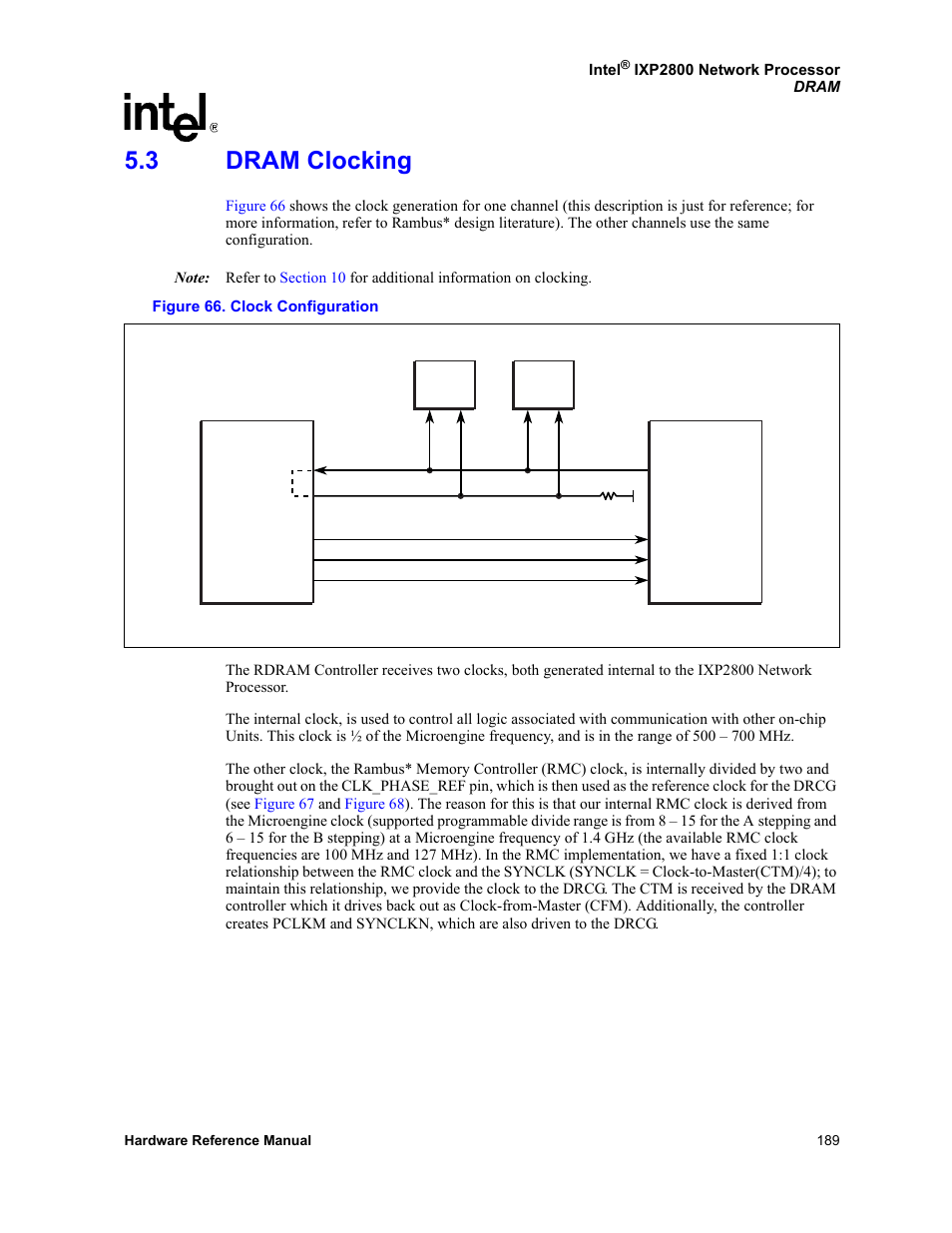 3 dram clocking, Dram clocking, 66 clock configuration | Intel NETWORK PROCESSOR IXP2800 User Manual | Page 189 / 430
