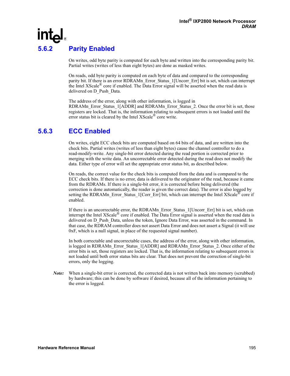 2 parity enabled, 3 ecc enabled, Parity enabled | Ecc enabled | Intel NETWORK PROCESSOR IXP2800 User Manual | Page 195 / 430