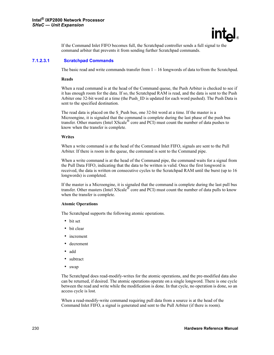 1 scratchpad commands | Intel NETWORK PROCESSOR IXP2800 User Manual | Page 230 / 430