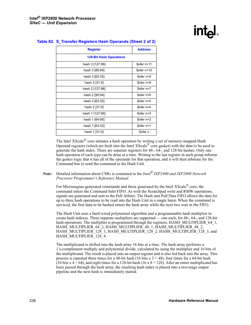 Intel NETWORK PROCESSOR IXP2800 User Manual | Page 238 / 430