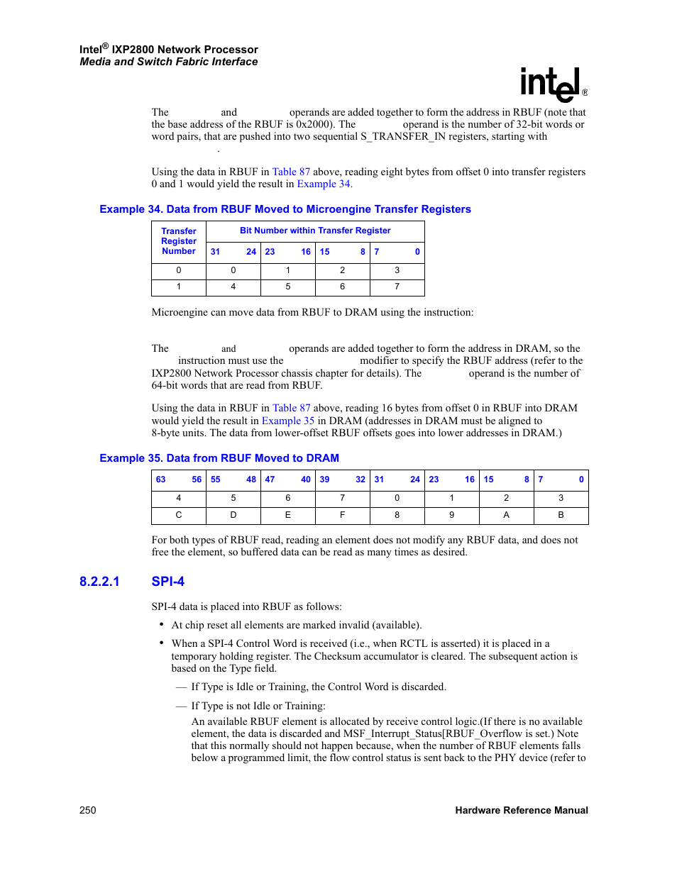 1 spi-4, Spi-4, D in | Section 8.2.2.1 | Intel NETWORK PROCESSOR IXP2800 User Manual | Page 250 / 430