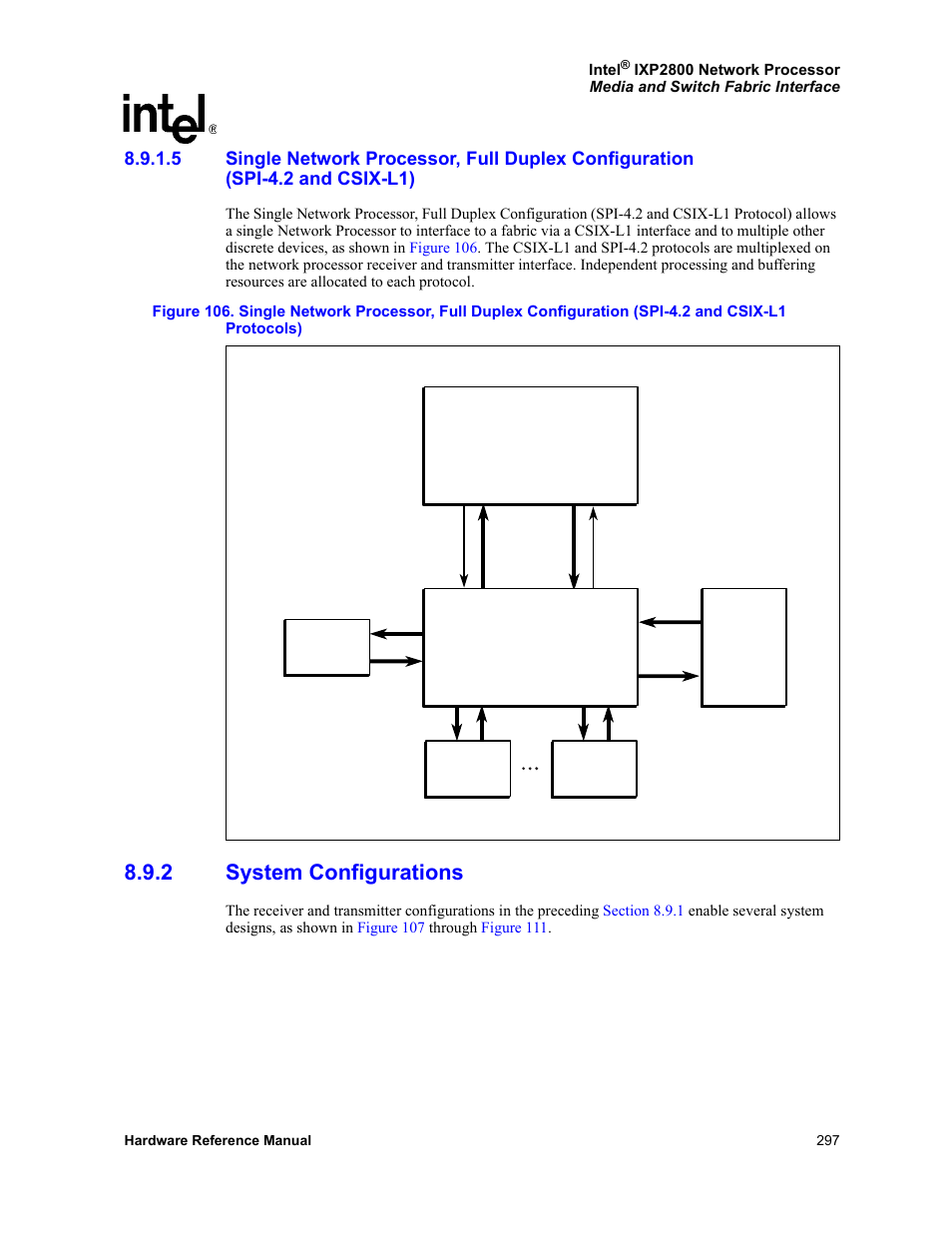 2 system configurations, Spi-4.2 and csix-l1), System configurations | D in, Section 8.9.1.5 | Intel NETWORK PROCESSOR IXP2800 User Manual | Page 297 / 430