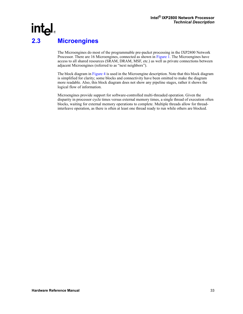 3 microengines, Microengines | Intel NETWORK PROCESSOR IXP2800 User Manual | Page 33 / 430