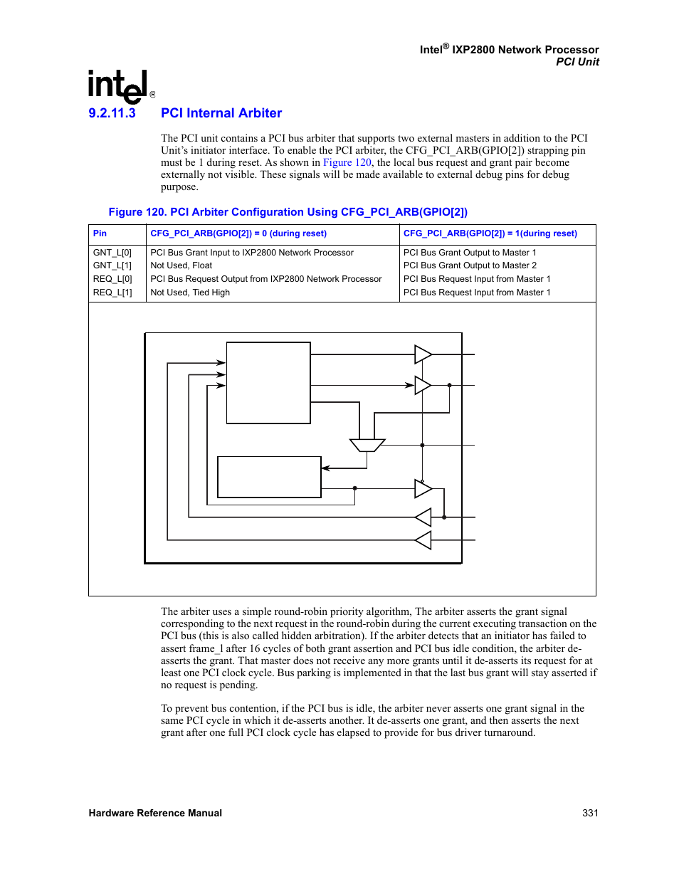 3 pci internal arbiter | Intel NETWORK PROCESSOR IXP2800 User Manual | Page 331 / 430