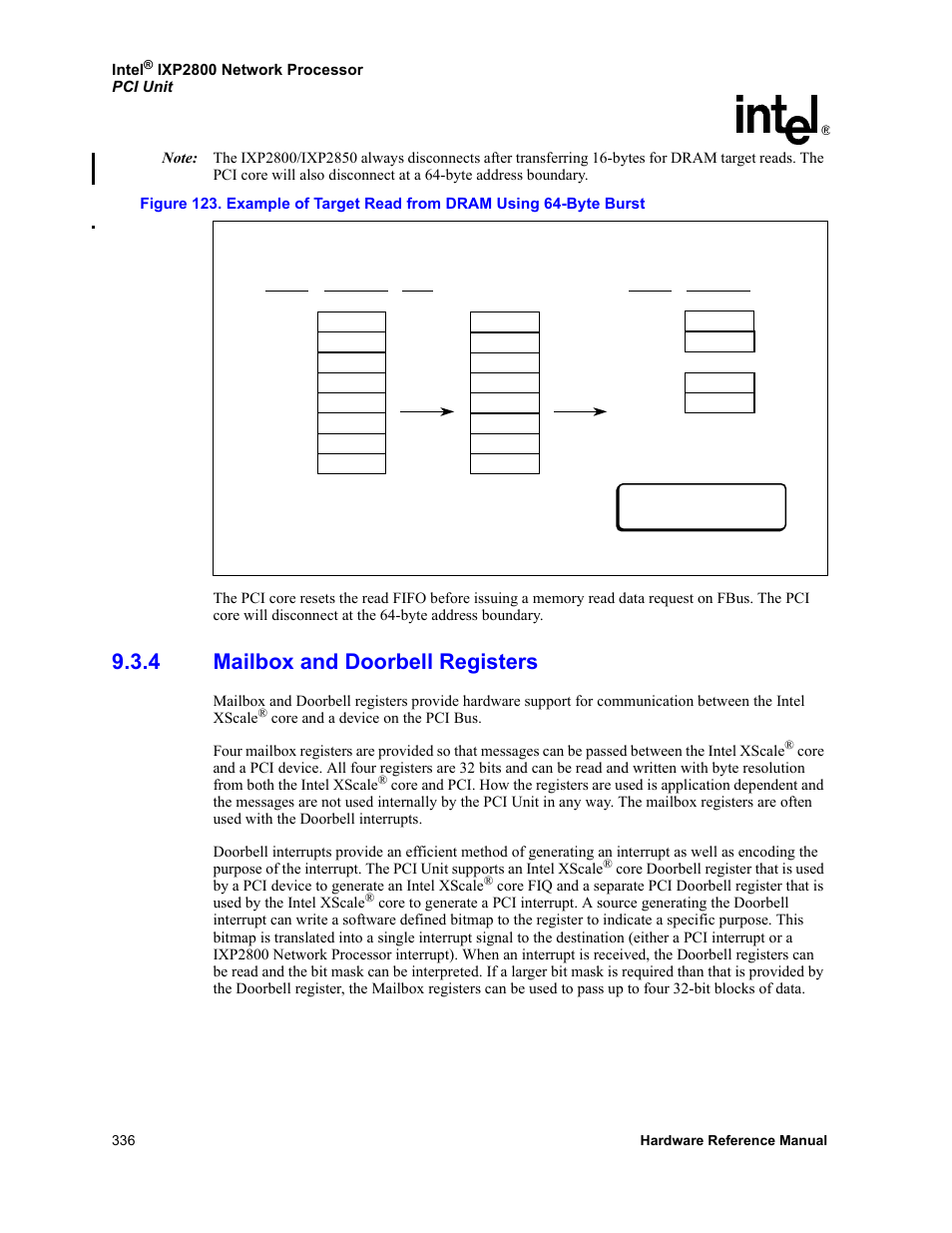 4 mailbox and doorbell registers, Mailbox and doorbell registers, Figure 123 | Spli | Intel NETWORK PROCESSOR IXP2800 User Manual | Page 336 / 430