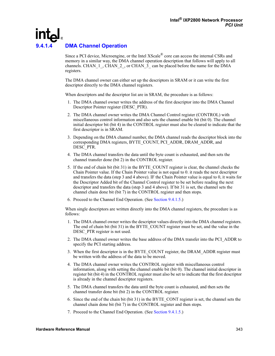 4 dma channel operation, Dma channel operation | Intel NETWORK PROCESSOR IXP2800 User Manual | Page 343 / 430