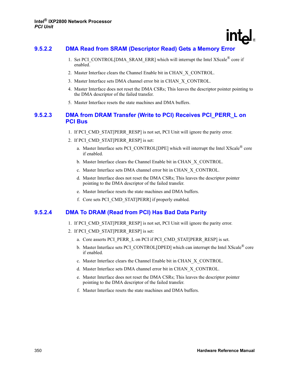 4 dma to dram (read from pci) has bad data parity, Pci bus, Dma to dram (read from pci) has bad data parity | Intel NETWORK PROCESSOR IXP2800 User Manual | Page 350 / 430