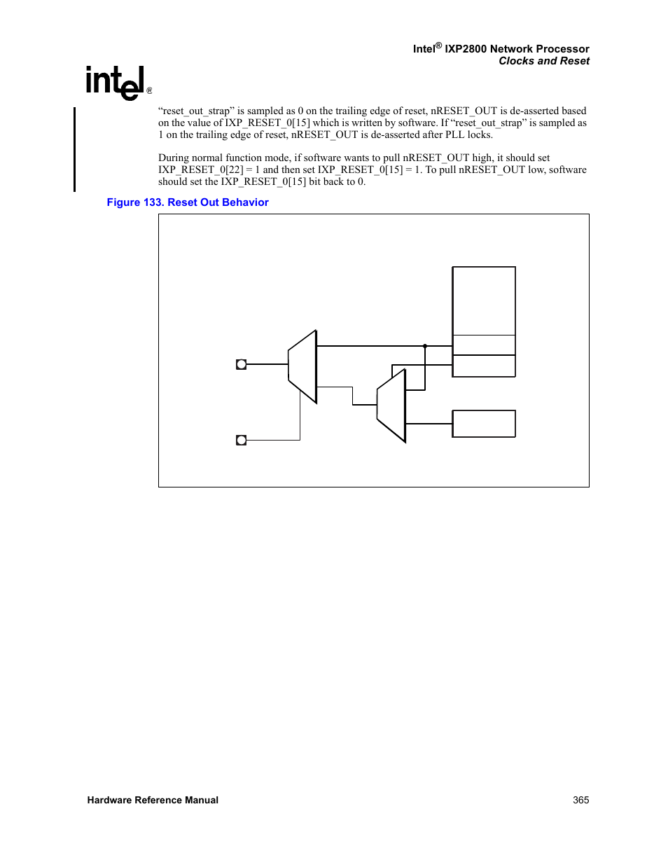 133 reset out behavior | Intel NETWORK PROCESSOR IXP2800 User Manual | Page 365 / 430