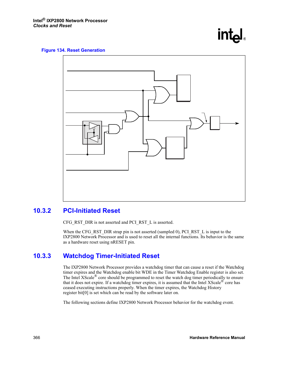 2 pci-initiated reset, 3 watchdog timer-initiated reset, 134 reset generation | Intel NETWORK PROCESSOR IXP2800 User Manual | Page 366 / 430