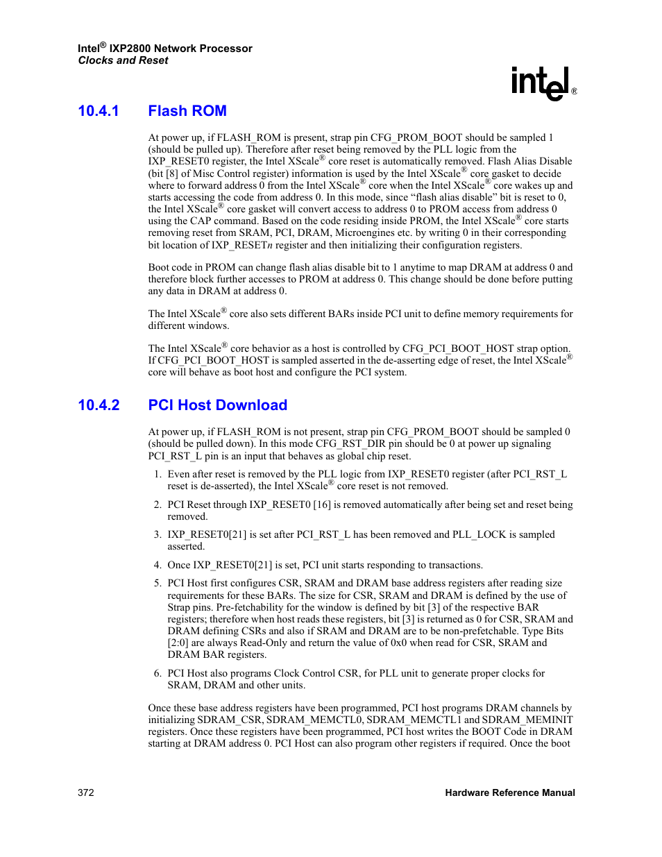 1 flash rom, 2 pci host download, 1 flash rom 10.4.2 pci host download | Intel NETWORK PROCESSOR IXP2800 User Manual | Page 372 / 430