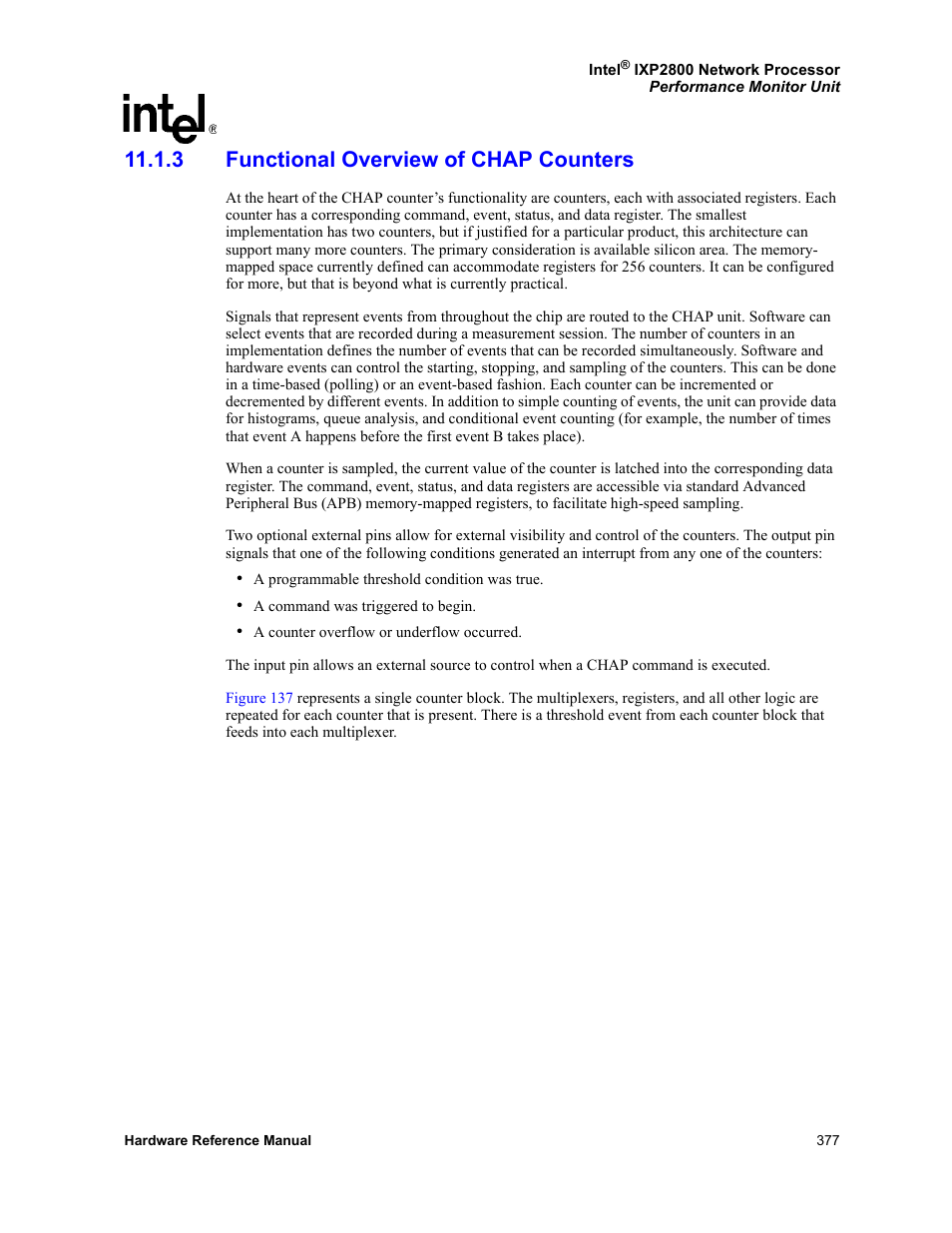 3 functional overview of chap counters | Intel NETWORK PROCESSOR IXP2800 User Manual | Page 377 / 430