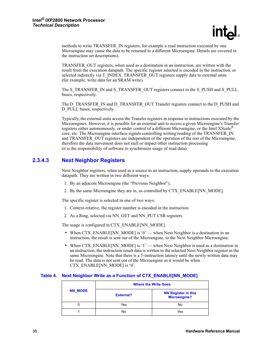 3 next neighbor registers, Next neighbor registers | Intel NETWORK PROCESSOR IXP2800 User Manual | Page 38 / 430