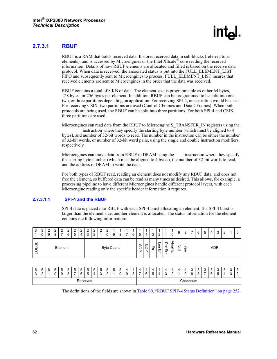 1 rbuf, 1 spi-4 and the rbuf, Rbuf | Intel NETWORK PROCESSOR IXP2800 User Manual | Page 62 / 430