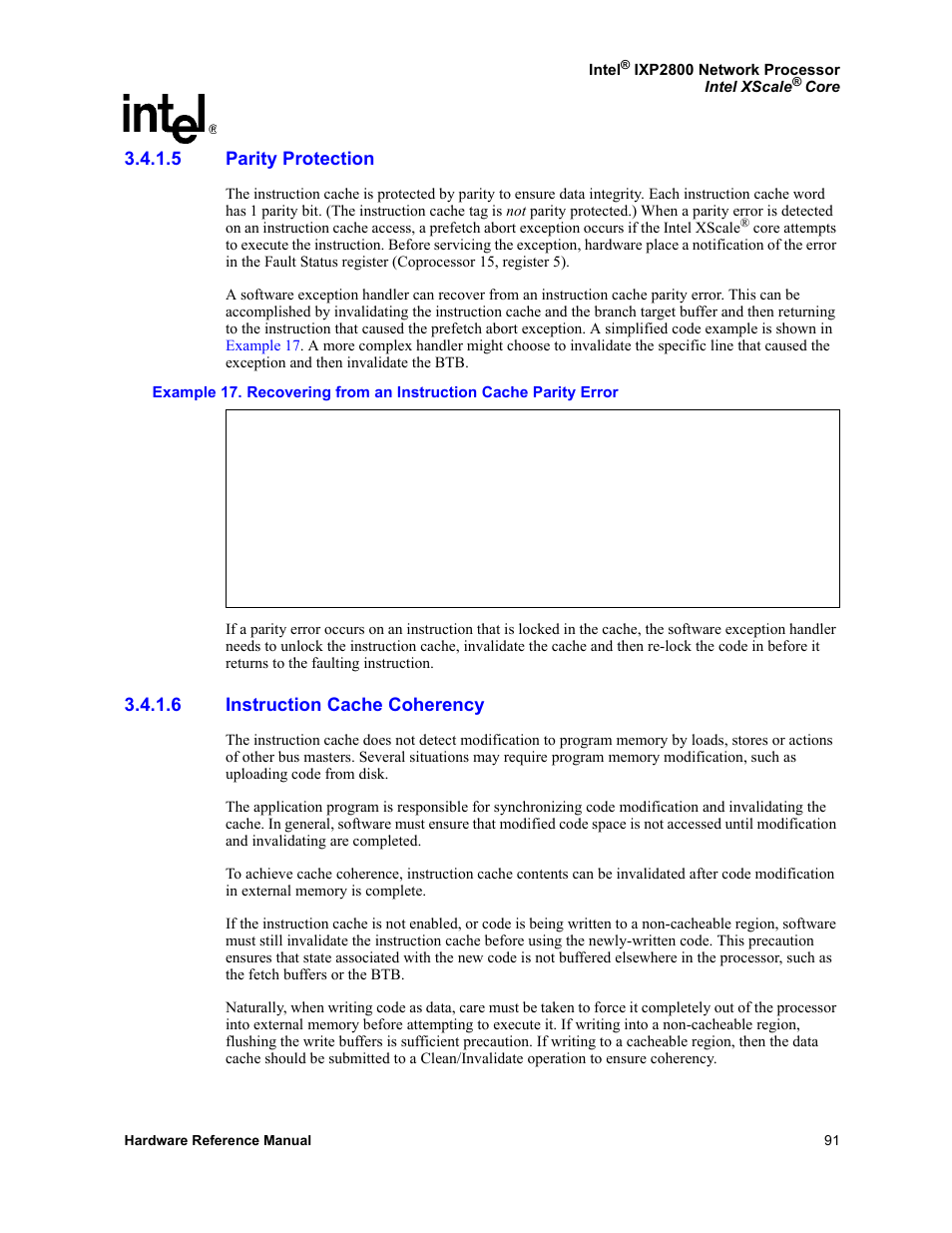 5 parity protection, 6 instruction cache coherency, Parity protection | Instruction cache coherency | Intel NETWORK PROCESSOR IXP2800 User Manual | Page 91 / 430