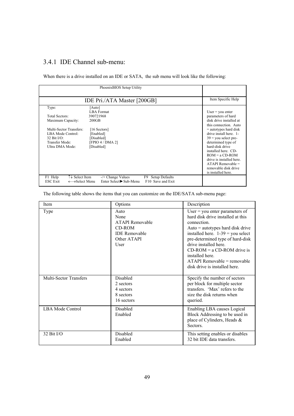 1 ide channel sub-menu | Intel Arima LH500 User Manual | Page 49 / 78