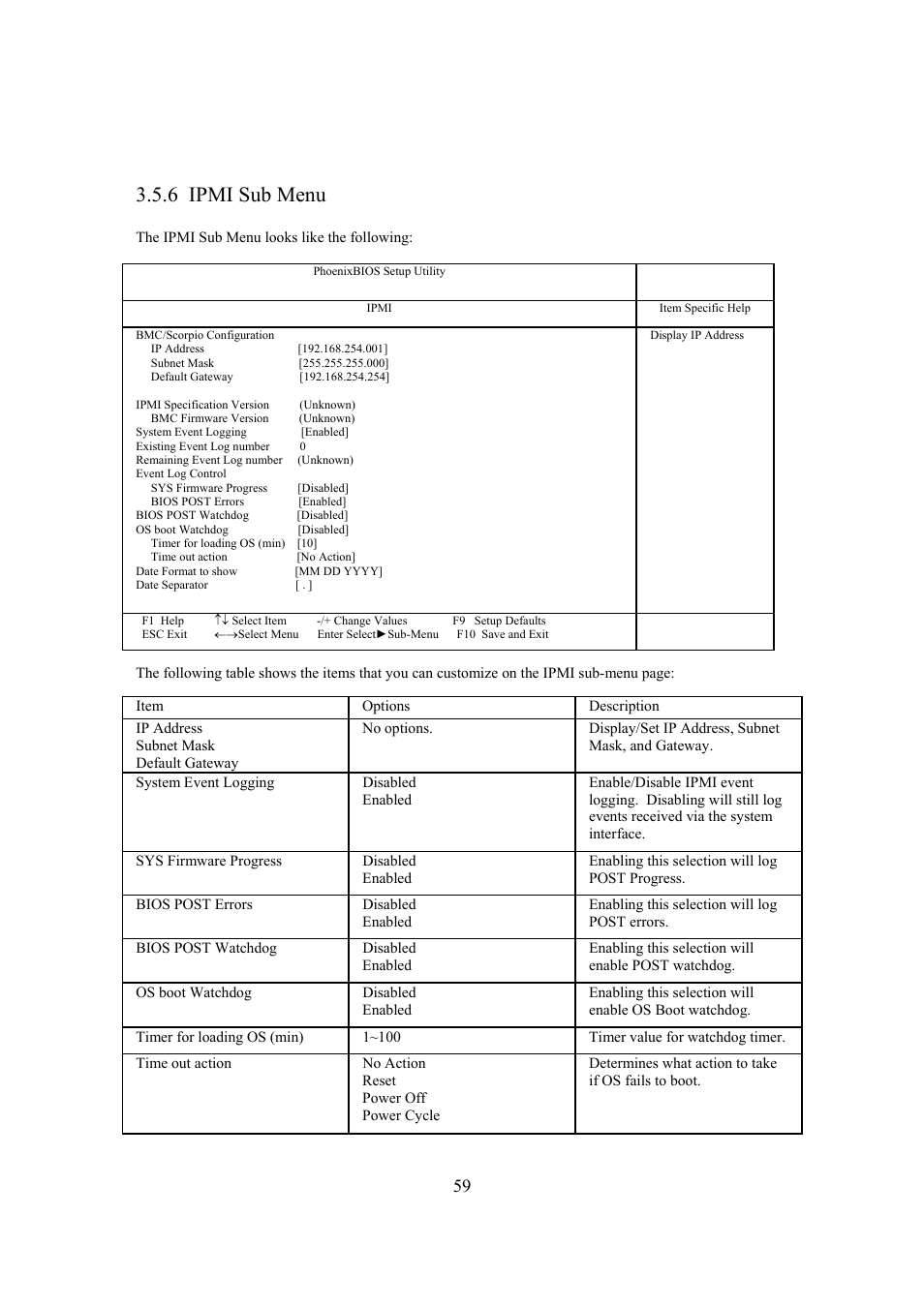 6 ipmi sub menu | Intel Arima LH500 User Manual | Page 59 / 78