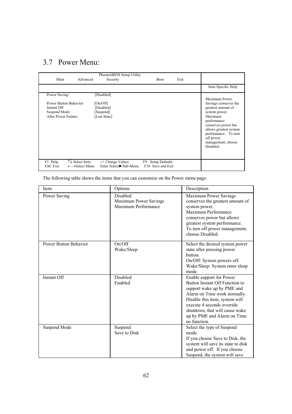 7 power menu | Intel Arima LH500 User Manual | Page 62 / 78