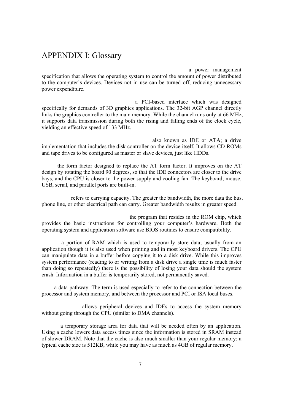 Appendix i: glossary | Intel Arima LH500 User Manual | Page 71 / 78