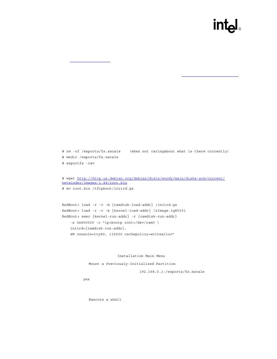 1 installing debian, Installing debian 6.1.1, Installing debian stable on a nfs root file system | Intel I/O Processor User Manual | Page 18 / 22