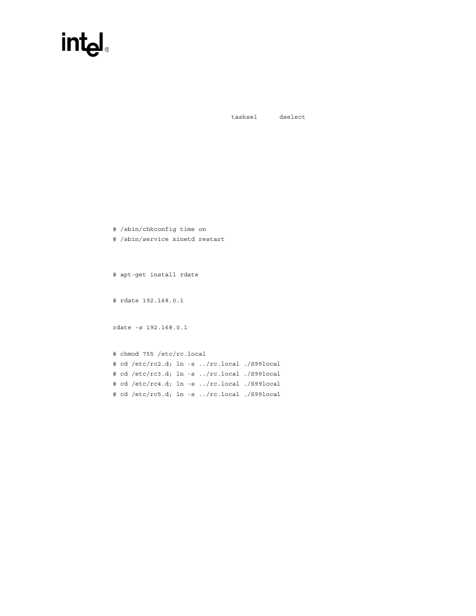 2 initial debian system configuration, 3 maintaining system time with rdate, Initial debian system configuration | Maintaining system time with rdate | Intel I/O Processor User Manual | Page 21 / 22