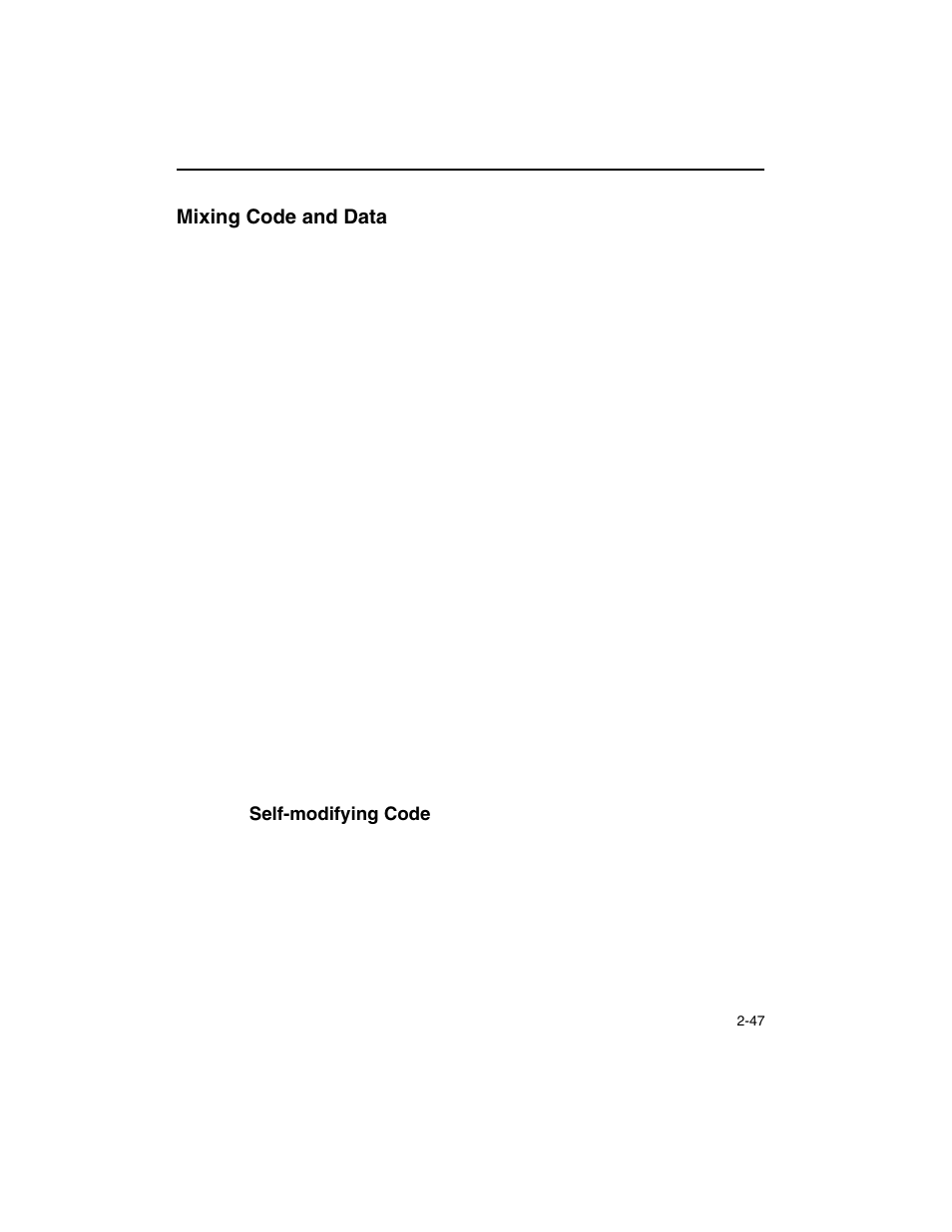 Mixing code and data, Self-modifying code, Mixing code and data -47 | Self-modifying code -47 | Intel ARCHITECTURE IA-32 User Manual | Page 119 / 568