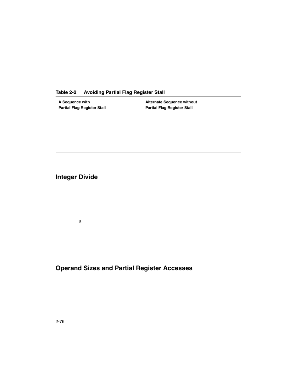 Integer divide, Operand sizes and partial register accesses | Intel ARCHITECTURE IA-32 User Manual | Page 148 / 568