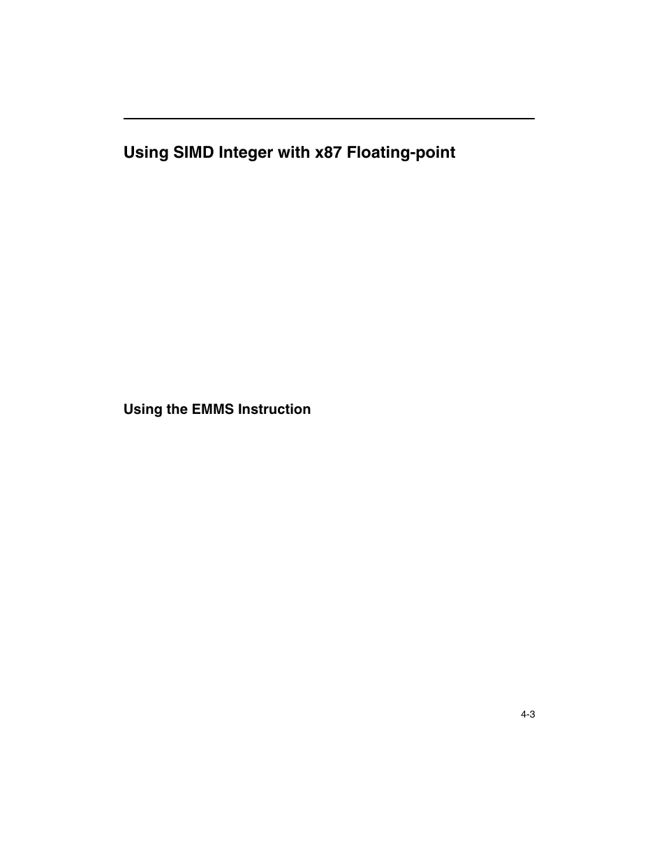 Using simd integer with x87 floating-point, Using the emms instruction, Using simd integer with x87 floating-point -3 | Using the emms instruction -3 | Intel ARCHITECTURE IA-32 User Manual | Page 223 / 568