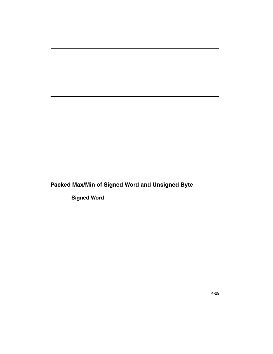 Packed max/min of signed word and unsigned byte, Signed word, Signed word -29 | Example 4-22 | Intel ARCHITECTURE IA-32 User Manual | Page 249 / 568