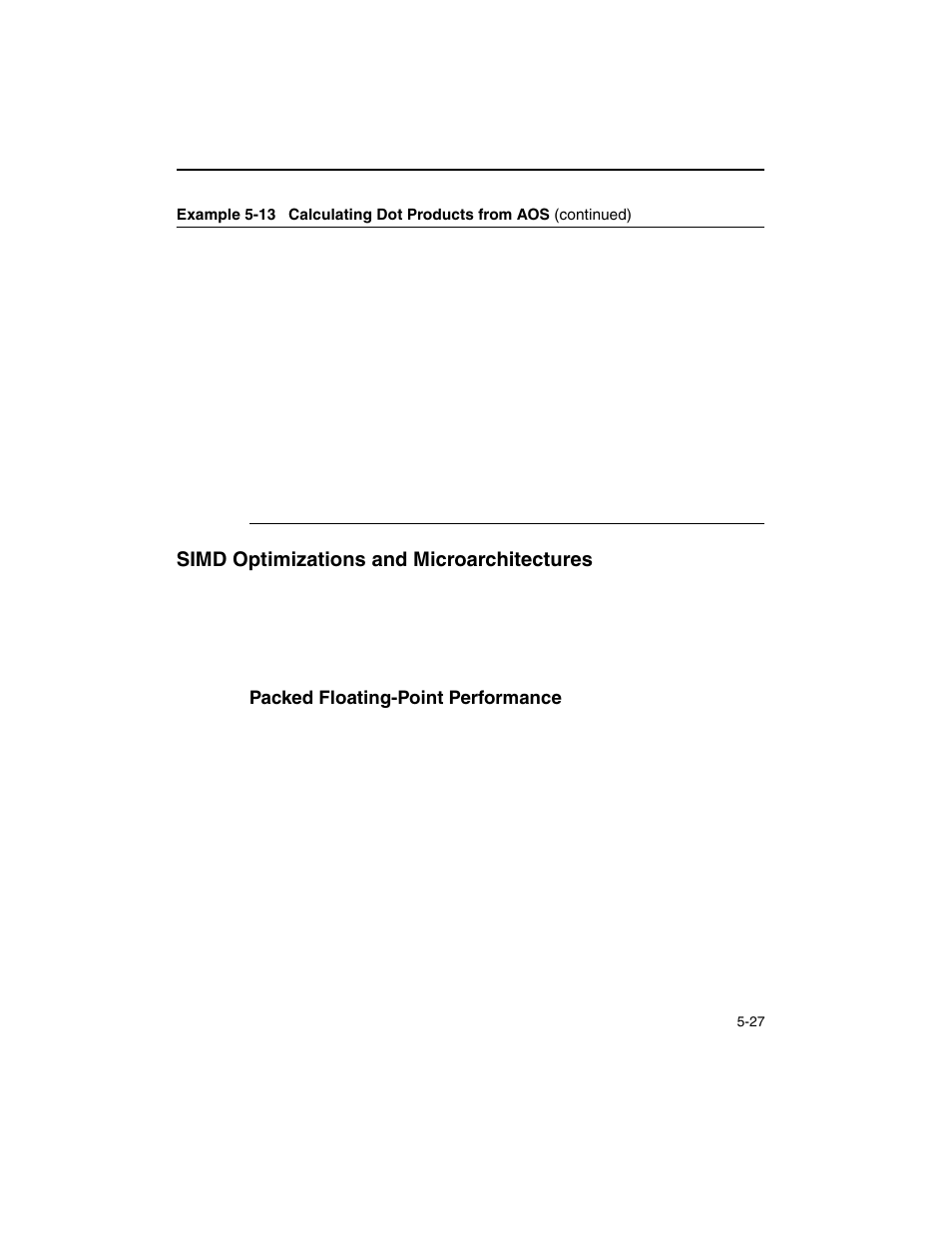 Simd optimizations and microarchitectures, Packed floating-point performance, Simd optimizations and microarchitectures -27 | Packed floating-point performance -27 | Intel ARCHITECTURE IA-32 User Manual | Page 289 / 568