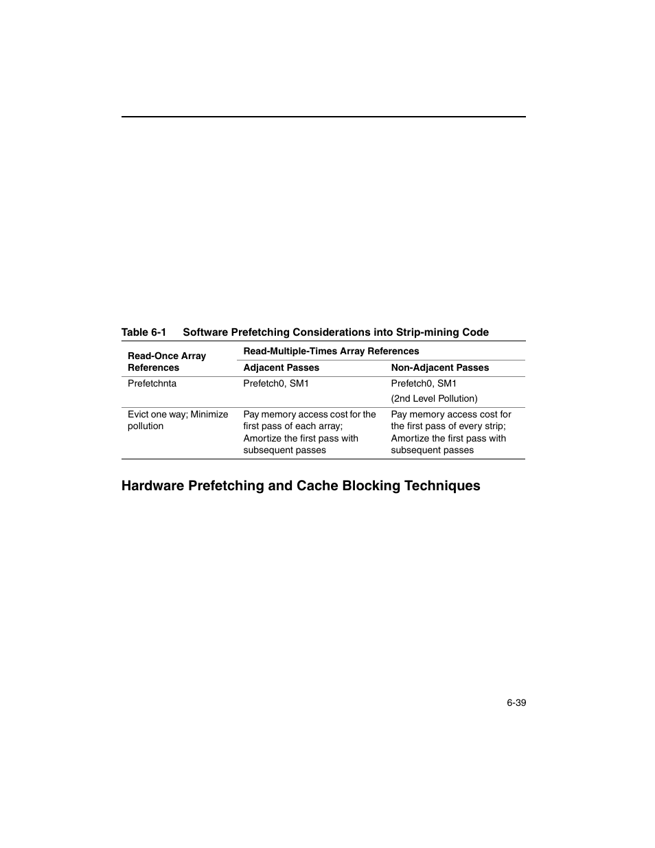 Hardware prefetching and cache blocking techniques | Intel ARCHITECTURE IA-32 User Manual | Page 329 / 568