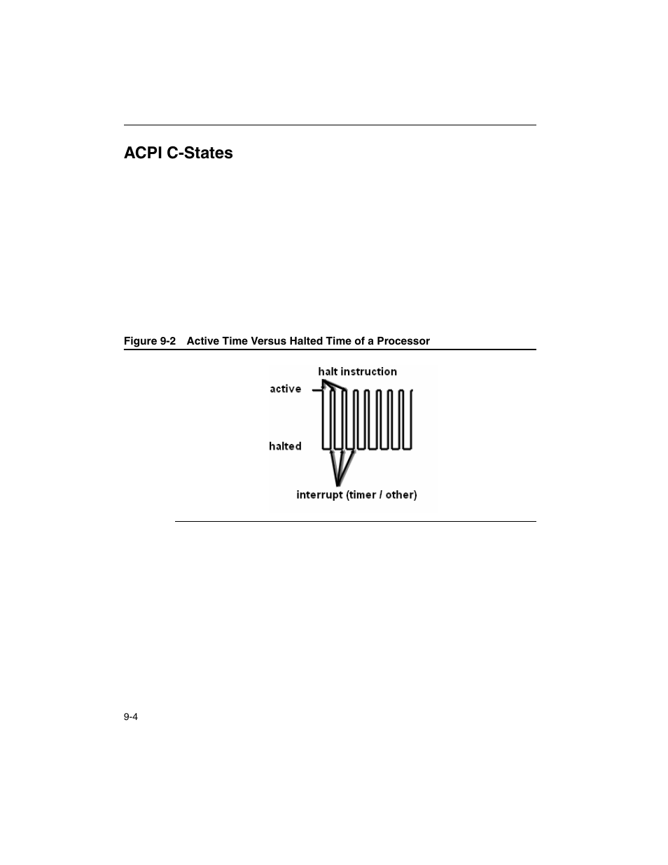 Acpi c-states, Acpi c-states -4, Figure 9-2 | Active time versus halted time of a processor -4 | Intel ARCHITECTURE IA-32 User Manual | Page 418 / 568