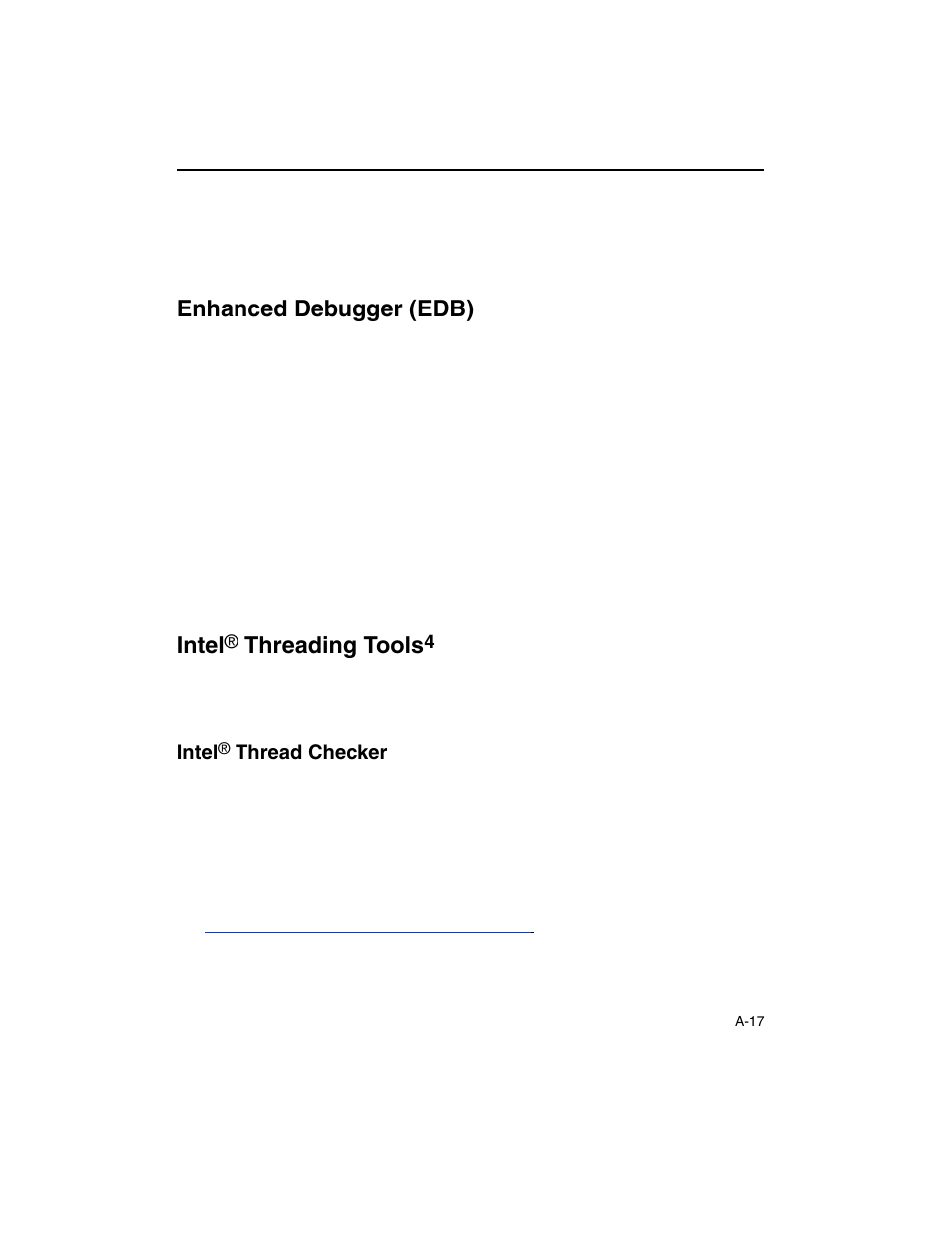 Enhanced debugger (edb), Intel® threading tools, Intel® thread checker | Intel, Threading tools | Intel ARCHITECTURE IA-32 User Manual | Page 451 / 568