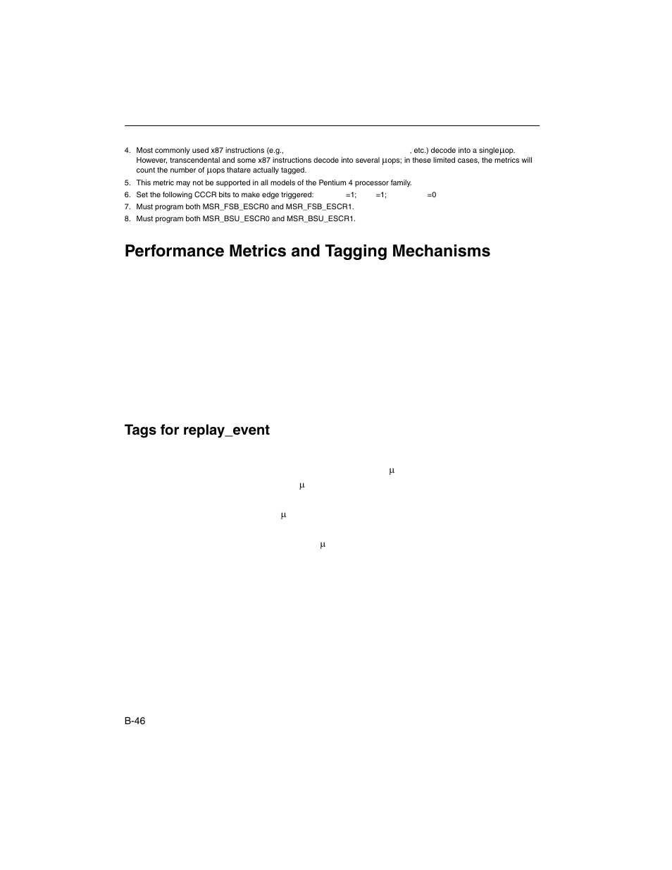 Performance metrics and tagging mechanisms, Tags for replay_event | Intel ARCHITECTURE IA-32 User Manual | Page 500 / 568