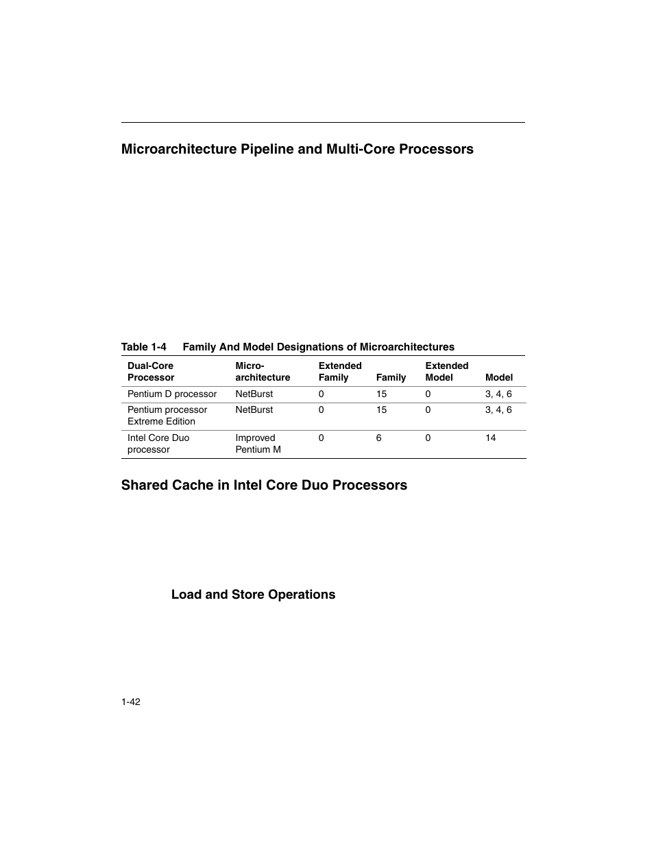 Shared cache in intel core duo processors, Load and store operations, Load and store operations -42 | Intel ARCHITECTURE IA-32 User Manual | Page 70 / 568