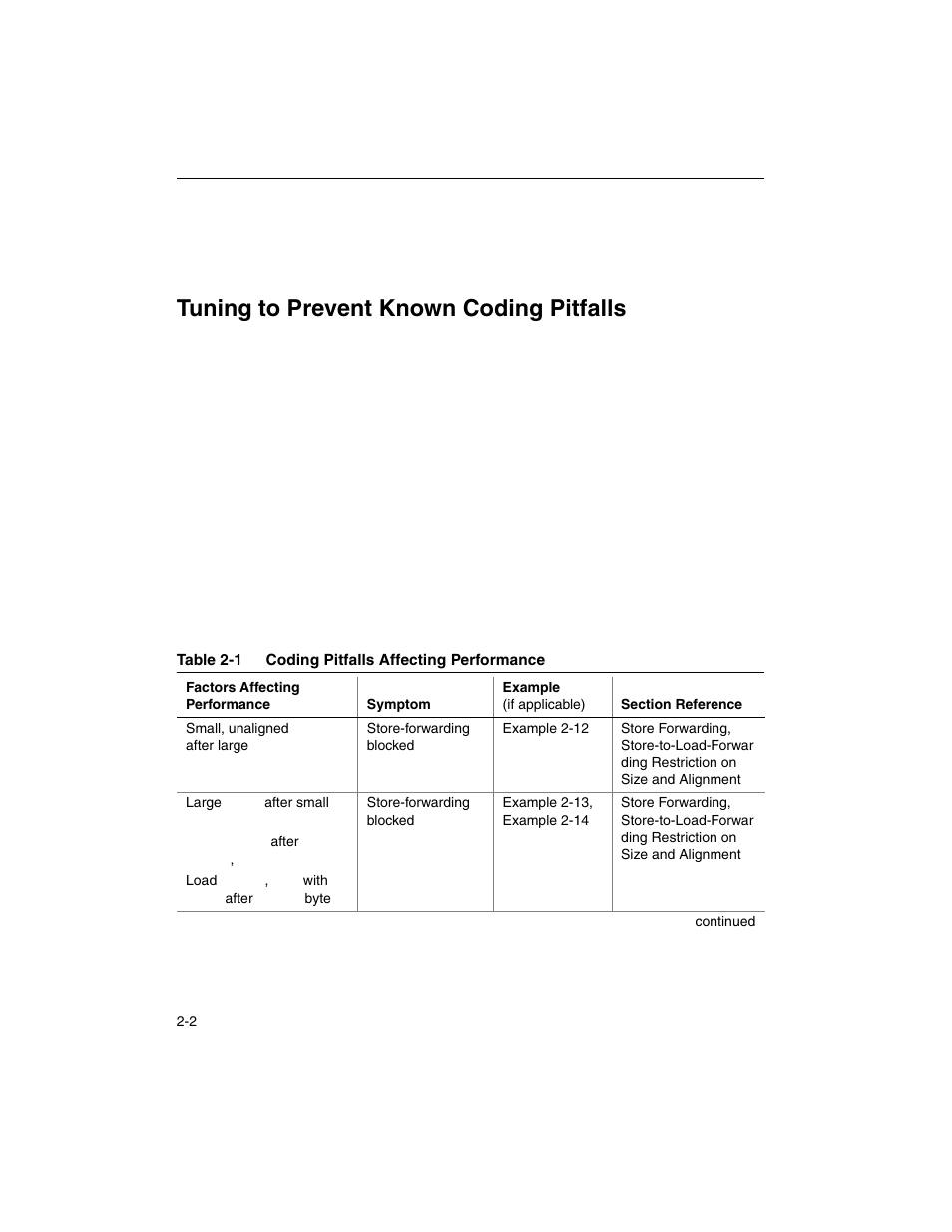 Tuning to prevent known coding pitfalls, Tuning to prevent known coding pitfalls -2 | Intel ARCHITECTURE IA-32 User Manual | Page 74 / 568